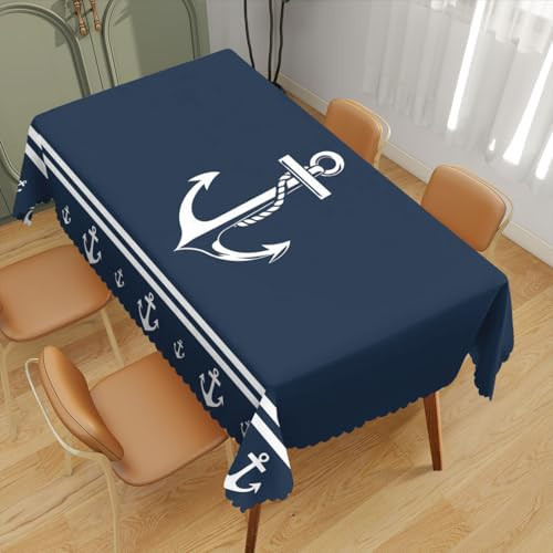 TLCBFF Nautical Decorative Rectangle Tablecloth Anchor Sailing Ocean Dark Navy Blue Rectangle Tablecloth Picnic Table Cover BBQ Table Cloths Polyester for Kitchen Coffee 52" x 70" 4-6 Seats | Amazon (US)