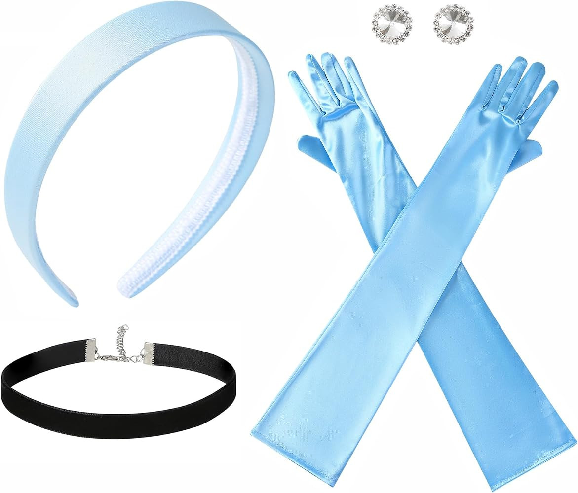 Fancheer Princess Costume Blue Headband Choker Long Gloves Set for Women | Amazon (US)