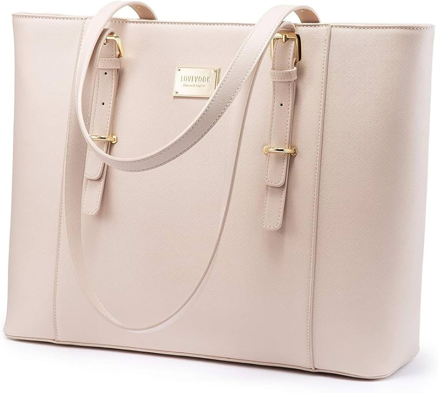 LOVEVOOK Laptop Bag for Women, Structured Leather Computer Bag, Professional Work Tote Purse, Tea... | Amazon (US)