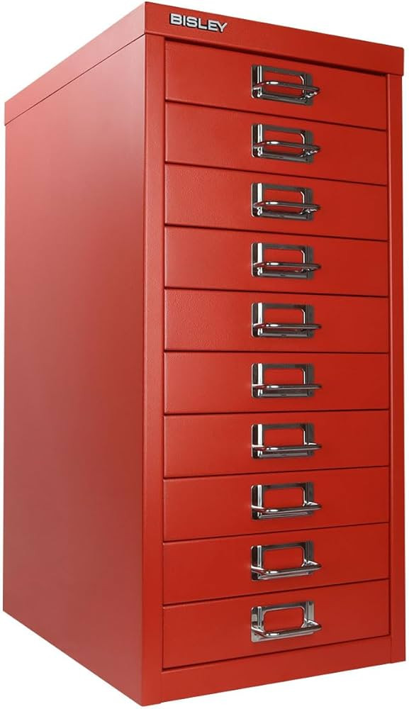 Bisley 10-Drawer Steel MultiDrawer Cabinet - Cardinal Red, Chrome Pull Handles with Label Holders... | Amazon (US)