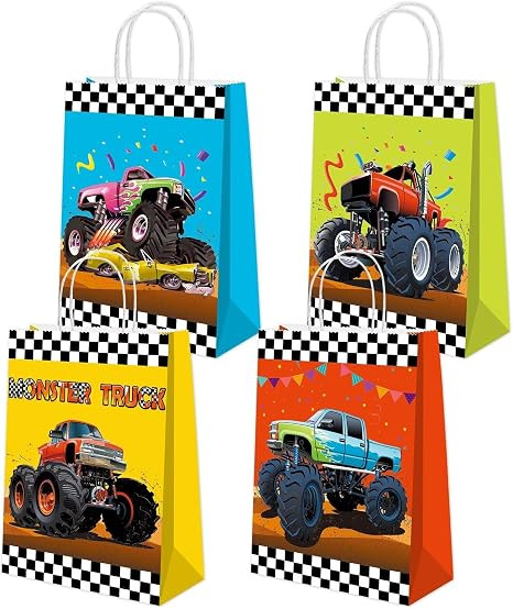 BQK 16 Pcs Monster Truck Goodie Bags Monster Truck Treat Bags Monster Truck Party Favors Monster ... | Amazon (US)