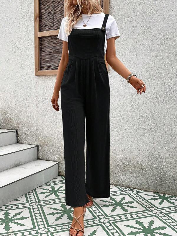 SHEIN LUNE Solid Wide Leg Overall Jumpsuit Without Tee | SHEIN
