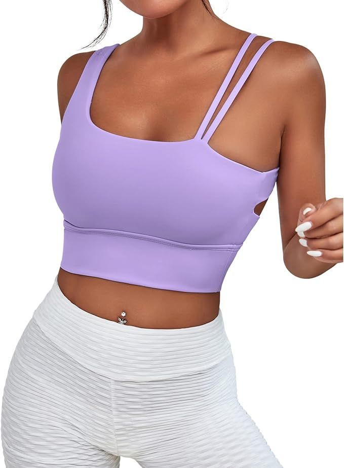ESPRLIA Women Longline Padded Sports Bra Fitness Workout Running Shirts Yoga Tank Top | Amazon (US)