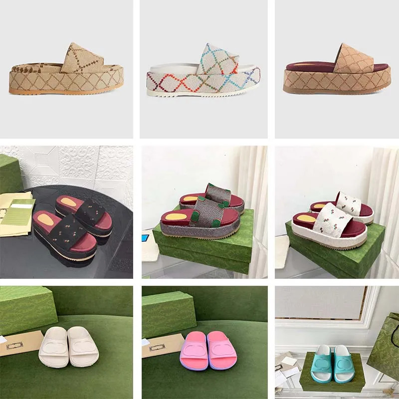 Designer Slippers Colorful Womens Platform Fashion Sandals Mid Heel High 55mm Canvas Strap Box Sa... | DHGate