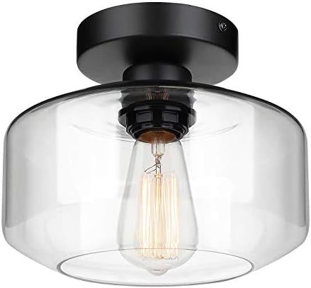 Industrial Semi Flush Mount Ceiling Light, Clear Glass Pendant Lamp Shade, Farmhouse Lighting for... | Amazon (US)