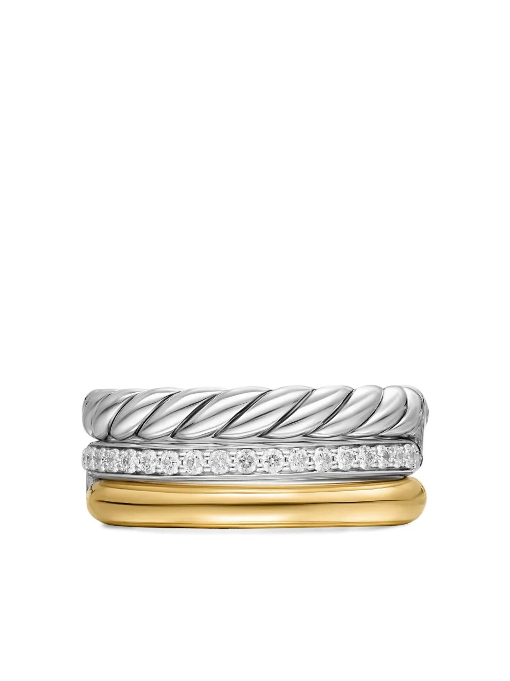 David Yurman DY 머서® 쓰리 로우 18K 옐로 골드 스털링 실버 다이아몬드 링 | ... | Farfetch Global