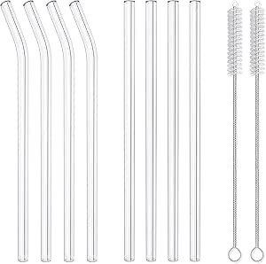 8 Pack Reusable Glass Drinking Straws - 10" x 10 mm - Smoothie Straws for Milkshakes, Frozen Drin... | Amazon (US)