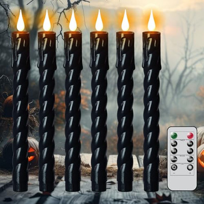 DRomance Black Flameless Taper Candles Battery Operated with Remote Timer