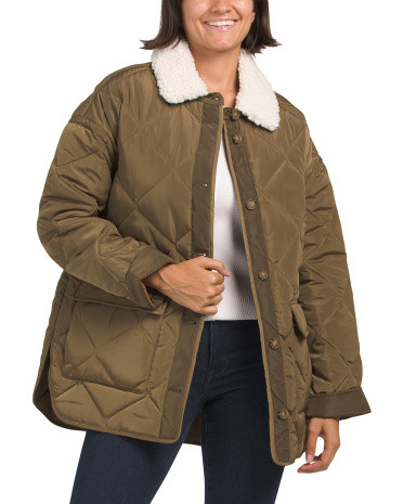 Oversize Quilted Coat With Curly Faux Fur Collar | Marshalls