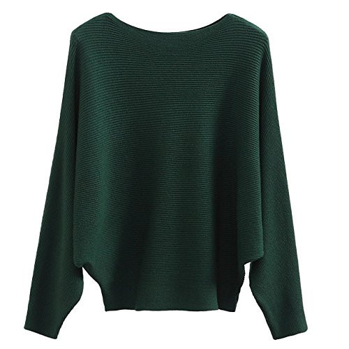 GABERLY Boat Neck Batwing Sleeves Dolman Knitted Sweaters and Pullovers Tops for Women (Green, One Size) | Amazon (US)