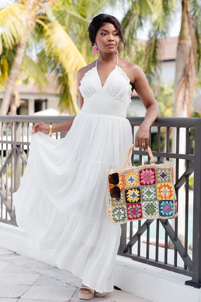 Take A Breath White Tiered Smocked Top Maxi Dress | Pink Lily