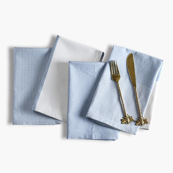 Ramanta Home Cloth Napkins Set of 4 18x18 Inches - Spring Basket Decor Block Striped Dinner Napki... | Amazon (US)