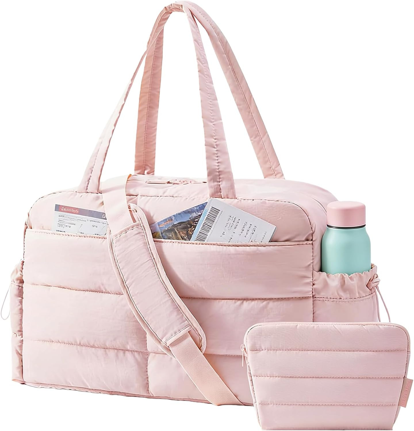 BAGSMART Gym Bag for Women, 2-PC Puffer Travel Duffle Bag Carry On Tote Bag | Amazon (US)