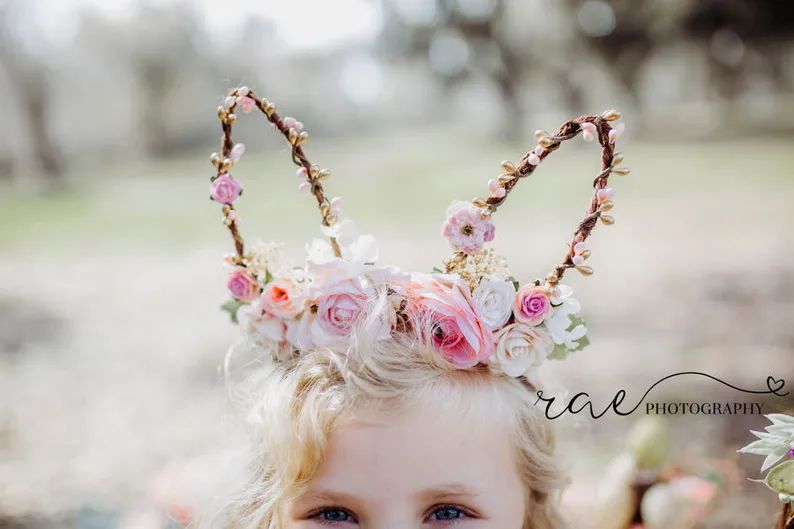Bunny Ear Headband  Floral Bunny Ears  Bunny Flower Headband | Etsy | Etsy (US)