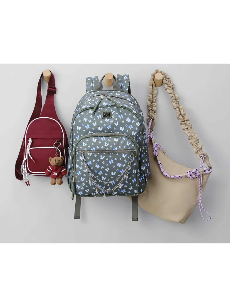 MNYC Women's Chain Pocket Dome Backpack Green Butterfly | Walmart (US)