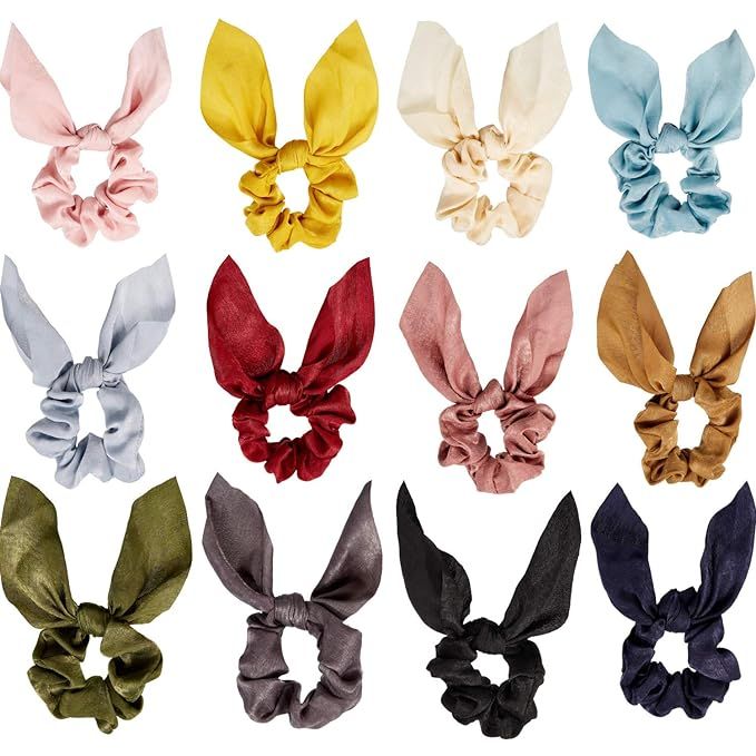 12 Pieces Hair Scrunchies Rabbit Bunny Ear Bow Bowknot Scrunchies Bobbles Elastic Hair Ties Ropes... | Amazon (US)