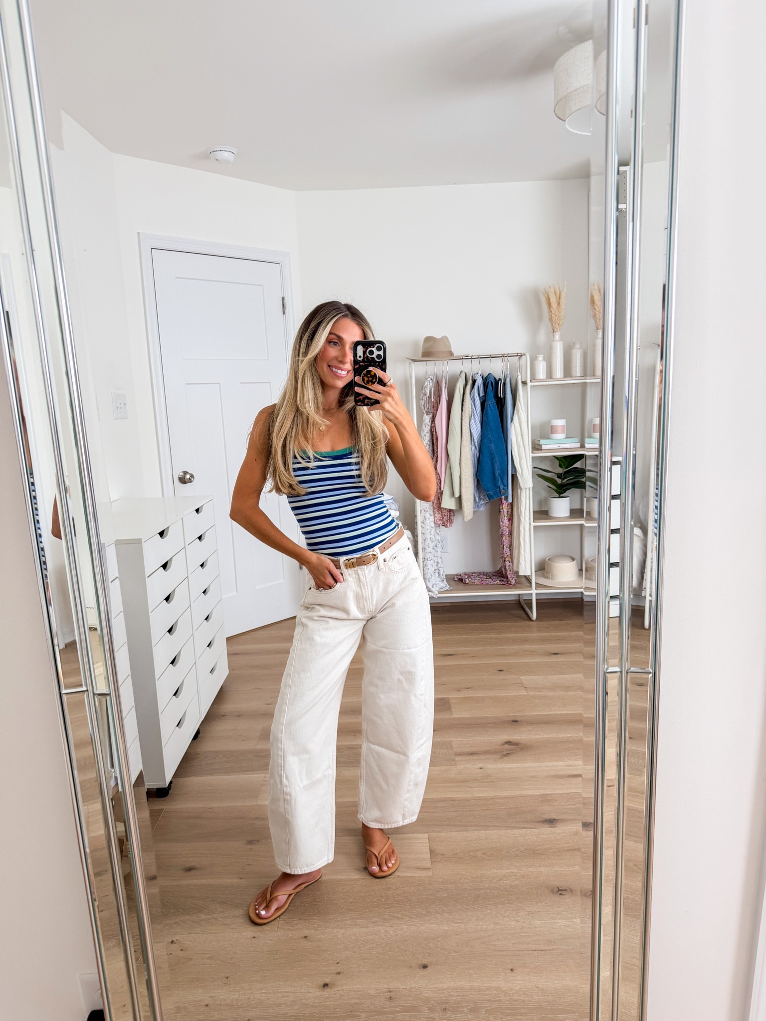 cute, casual, effortless outfit for everyday! 
+ double lined bra free tank top: xs 
+ white barrel jeans: 24 short 
+ sandals: true to size 

Summer outfit 
Casual outfit 
Barrel jeans 
Petite style
Petite outfits
Petite Jeans

#LTKootd #LTKPetite #LTKSaleAlert