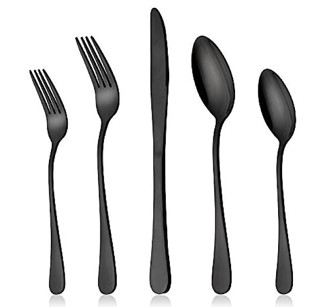 Black Silverware Set, LIANYU 20-Piece Stainless Steel Flatware Cutlery Set for 4, Mirror Finish, Dis | Amazon (US)