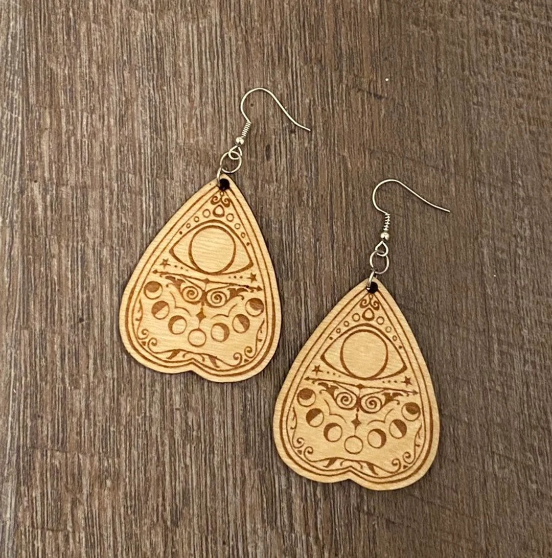 Planchette Earrings - Wooden Earrings - Fandom Earrings - Geeky Earrings - Laser Cut Earrings | Etsy (US)