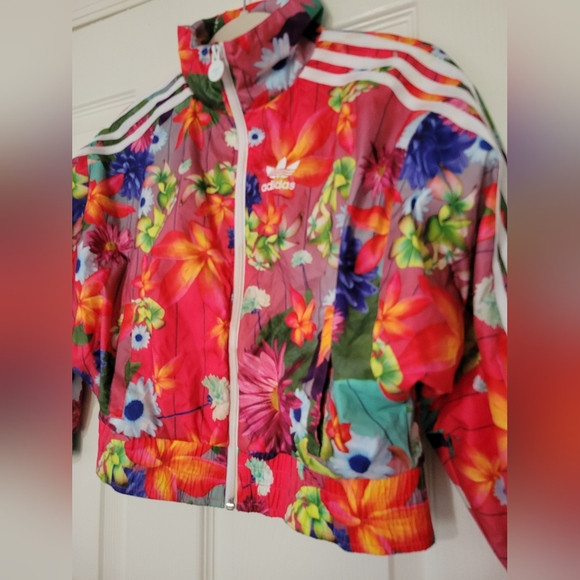 Adidas Original Floral Print  Full Zip Track Jacket  (Junior XS) Cropped Girls | Poshmark