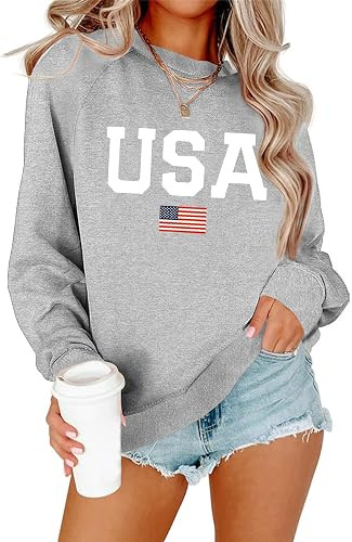 Lacozy Womens USA Sweatshirt American Flag Oversized Graph Letter Pullover Crewneck Long Sleeve L... | Amazon (US)