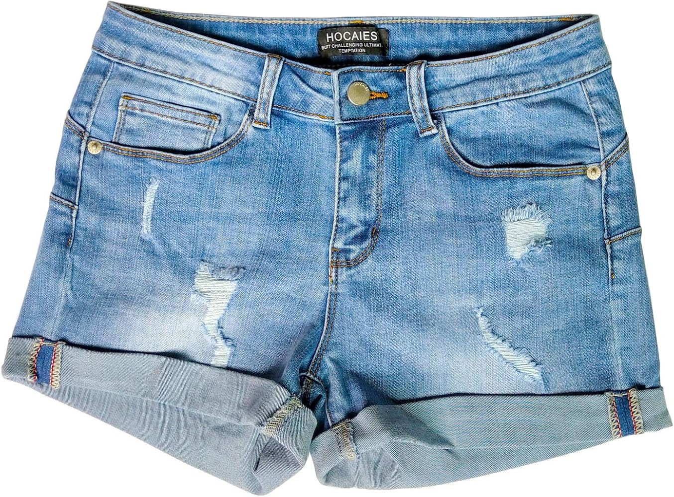 HOCAIES Women's Juniors Mid Rise Jean Shorts Folded Hem Denim Shorts for Women | Amazon (US)