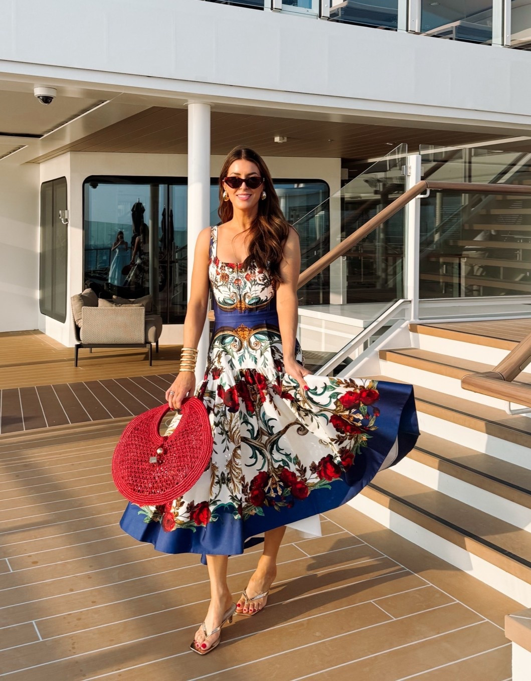 A moment for the dress. ✨ I bought this Alice + Olivia dress over a year ago knowing it deserved a special destination, and this Mediterranean cruise was exactly that. Their bold prints are always so timeless and statement-making. I've linked this dress where you can still find select sizes, along with several other current Alice + Olivia favorites I love. I've also been loving these Tory Burch statement earrings—and can you believe they're clip-ons? They're saving my earlobes, surprisingly lightweight, and still make such a bold statement. I've linked them too! 

 #LTKSeasonal #LTKOver40 #LTKTravel
