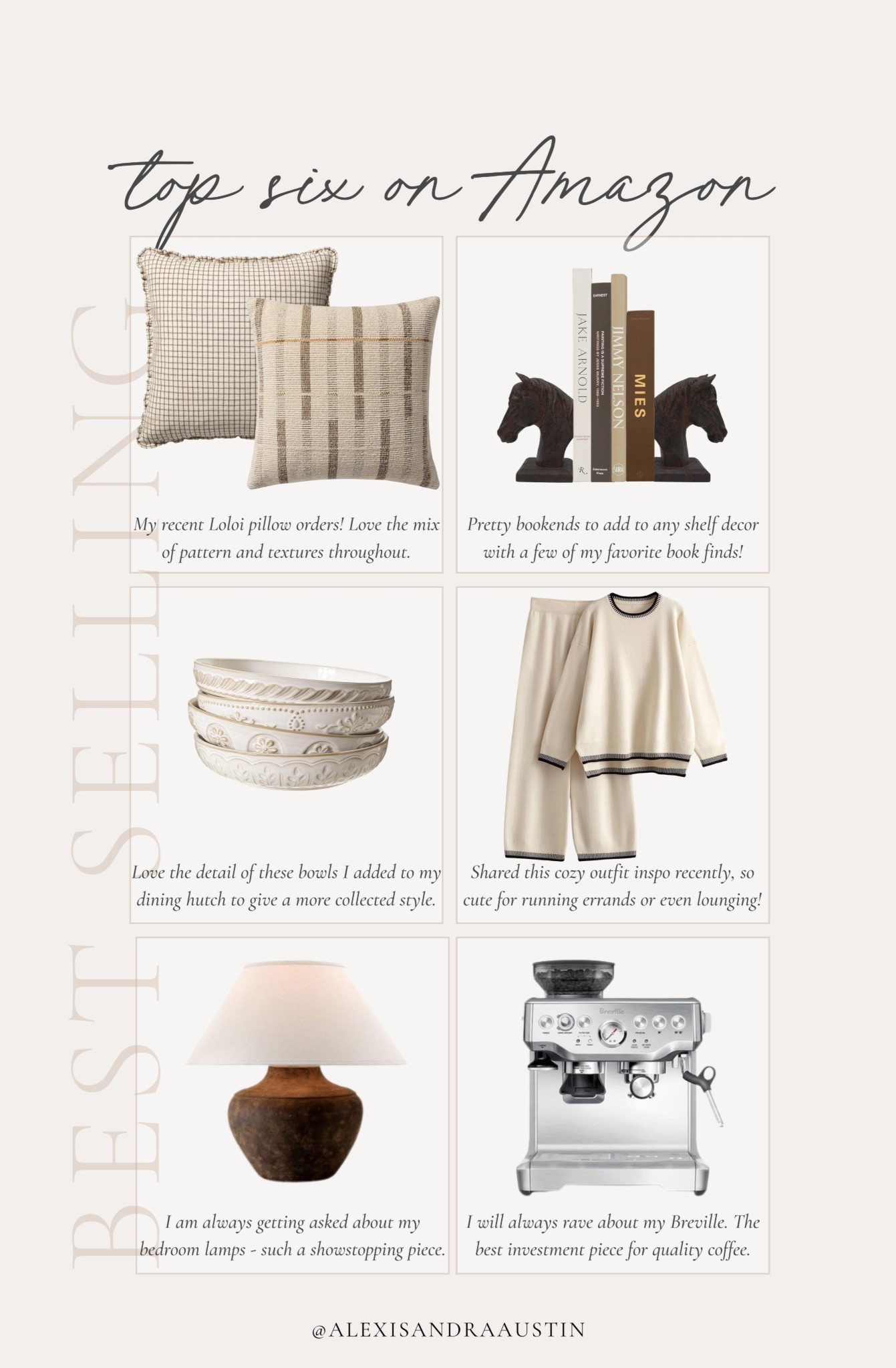 This week’s top sellers on Amazon! From my newest Lolol throw pillows to staple home pieces - find my most recent and favorite finds!

Neutral home inspo, top sellers, found it on Amazon, cozy throw pillow, cozy winter outfit, collected style, table lamp, Breville, bookends, home finds, two piece set, neutral decor book, bedroom refresh, living room refresh, shop the look!

#LTKHome #LTKSeasonal #LTKootd