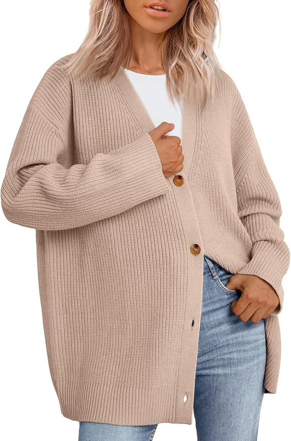 LILLUSORY Women Oversized Cardigan Sweater 2025 Fall Outfits Cloth Fashion V Neck Knit Button Fro... | Amazon (US)
