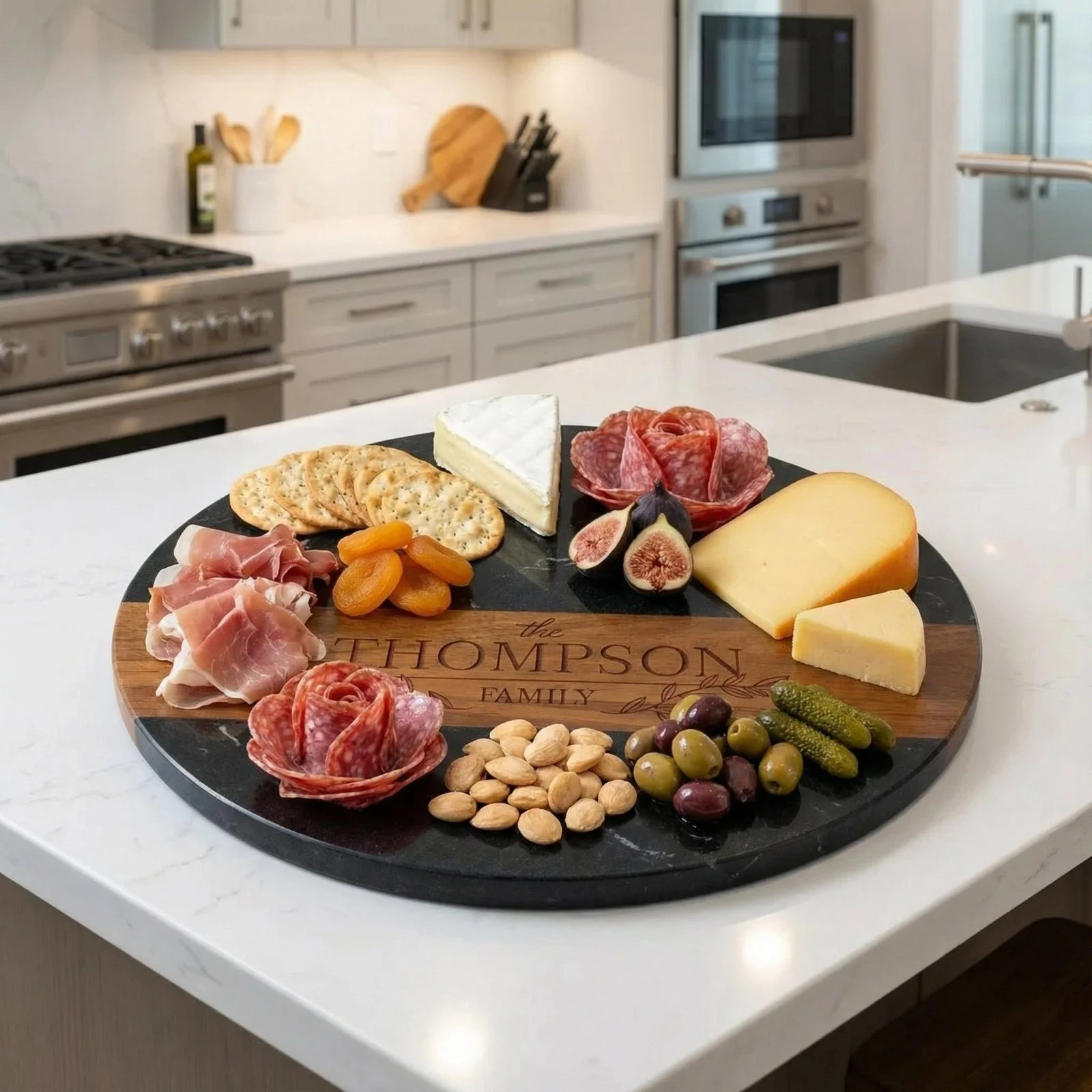 Winslow Wood and Marble Personalized Charcuterie Board, Black 12 inch | HomeWetBar.com
