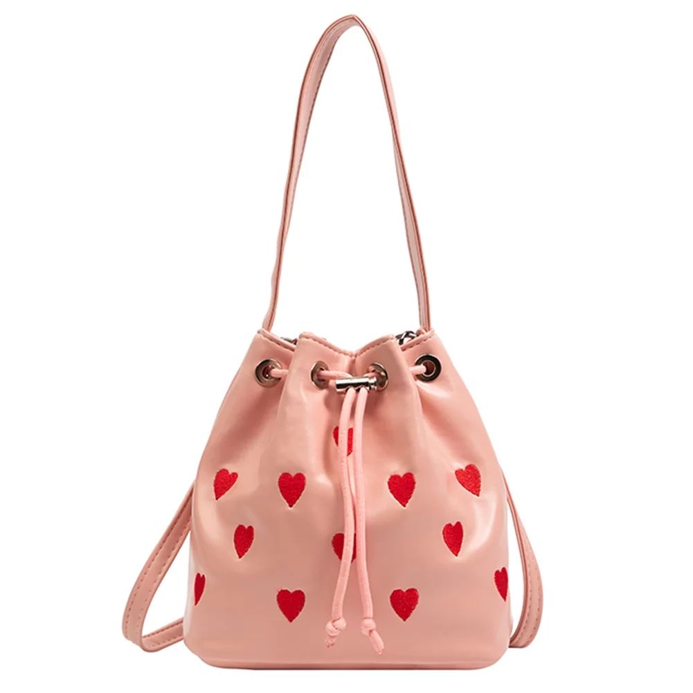 Shoulder Bag Leather Crossbody Bags Love Heart Embroidered Purse Bucket Shopping Pink - Walmart.c... | Walmart (US)