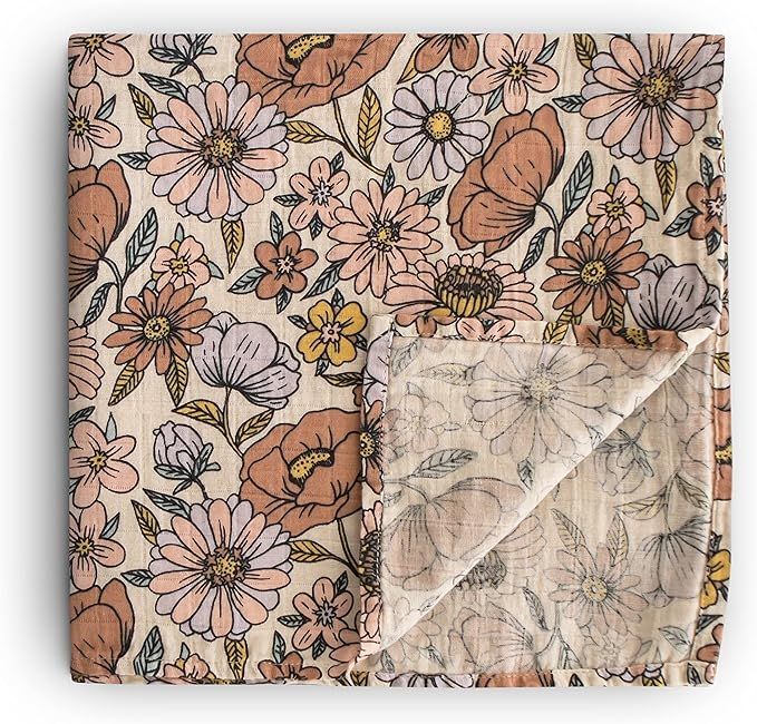 mushie Muslin Baby Swaddle Blanket | 100% Organic Cotton (Retro Flowers) | Amazon (US)