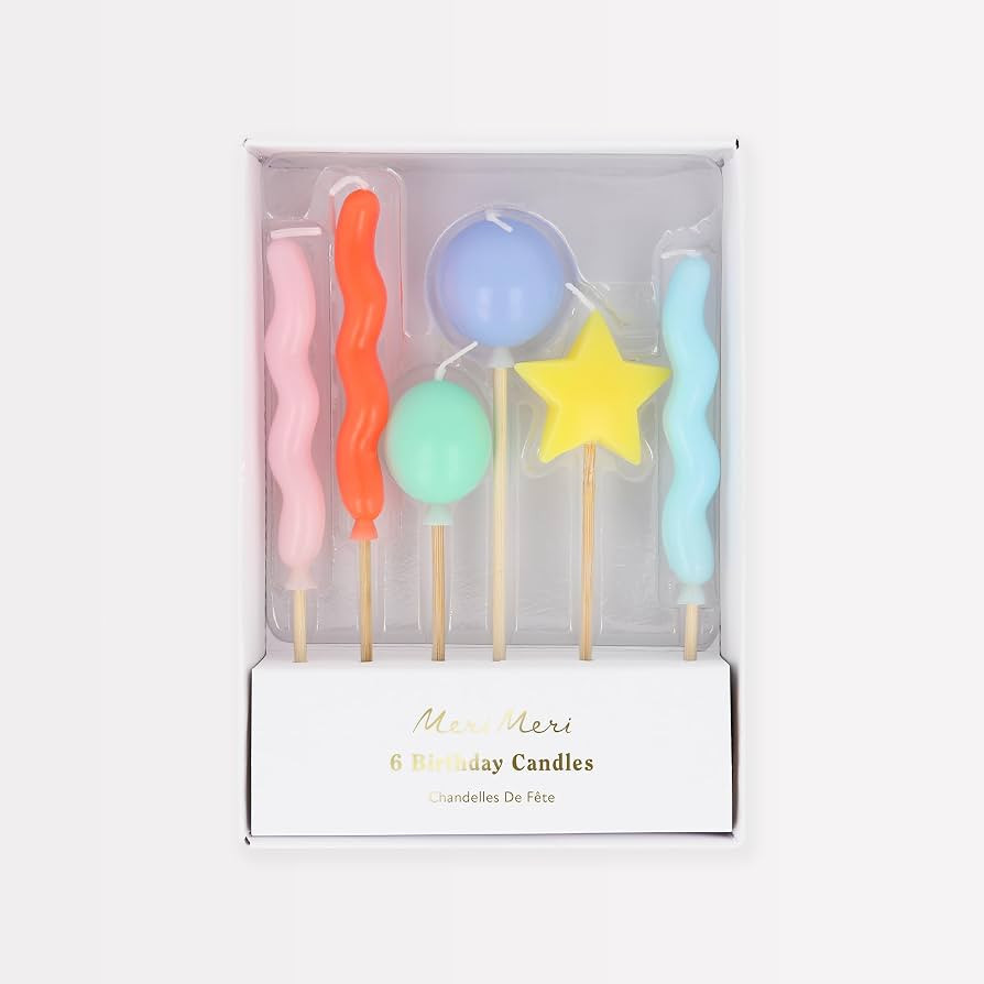 Meri Meri Balloon Candles (Pack of 6), Birthday Cake Candles, 6 Fun Designs & Colors, 4.5" Tall, ... | Amazon (US)