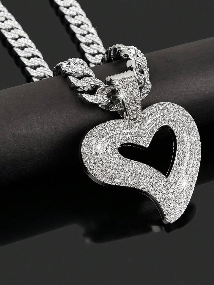 New Men's Hip Hop Rhinestone Hollow Heart Pendant  Necklace | SHEIN USA | SHEIN