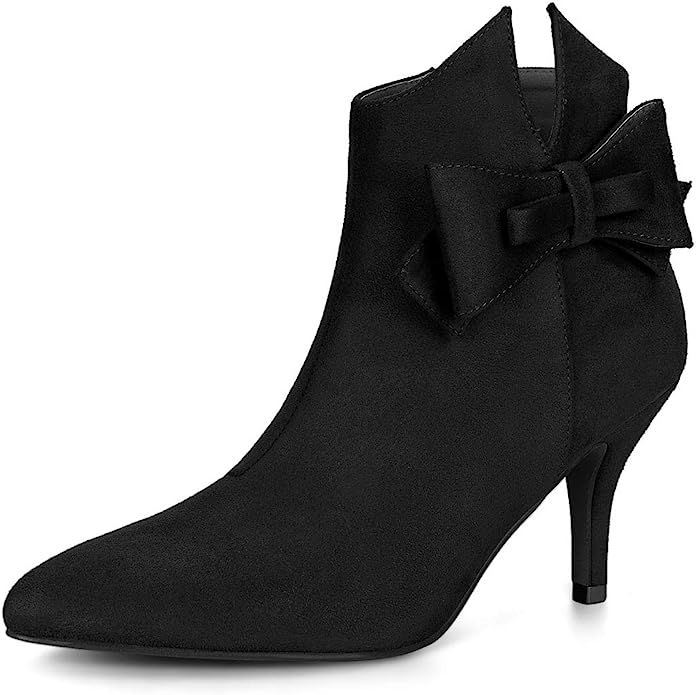 Allegra K Women's Point Toe Bow Stiletto Heel Ankle Boots | Amazon (US)