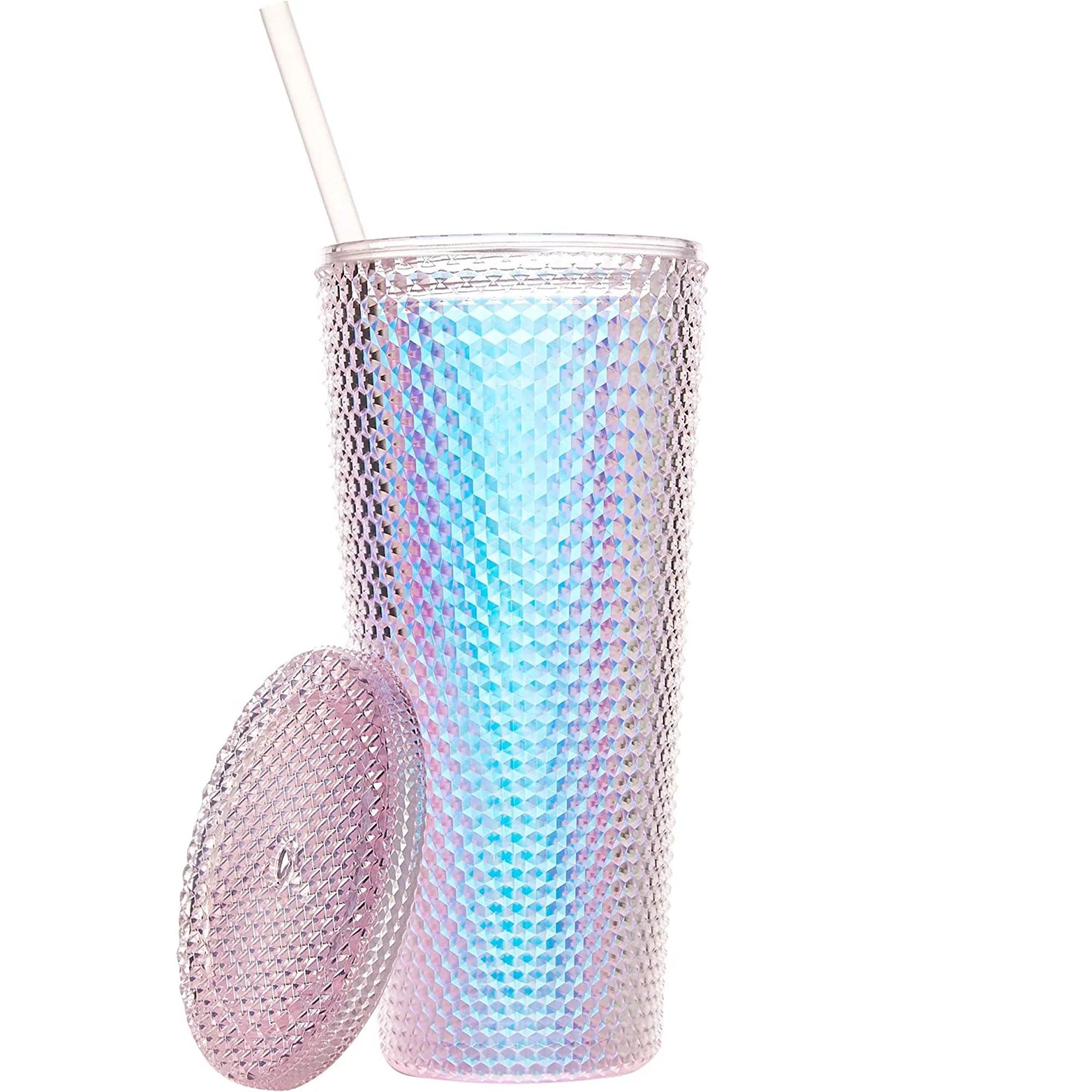 Studded Cup Tumbler Straw Lid - Plastic Double Walled Cup for iced Coffee, Water, Slush or Smooth... | Walmart (US)
