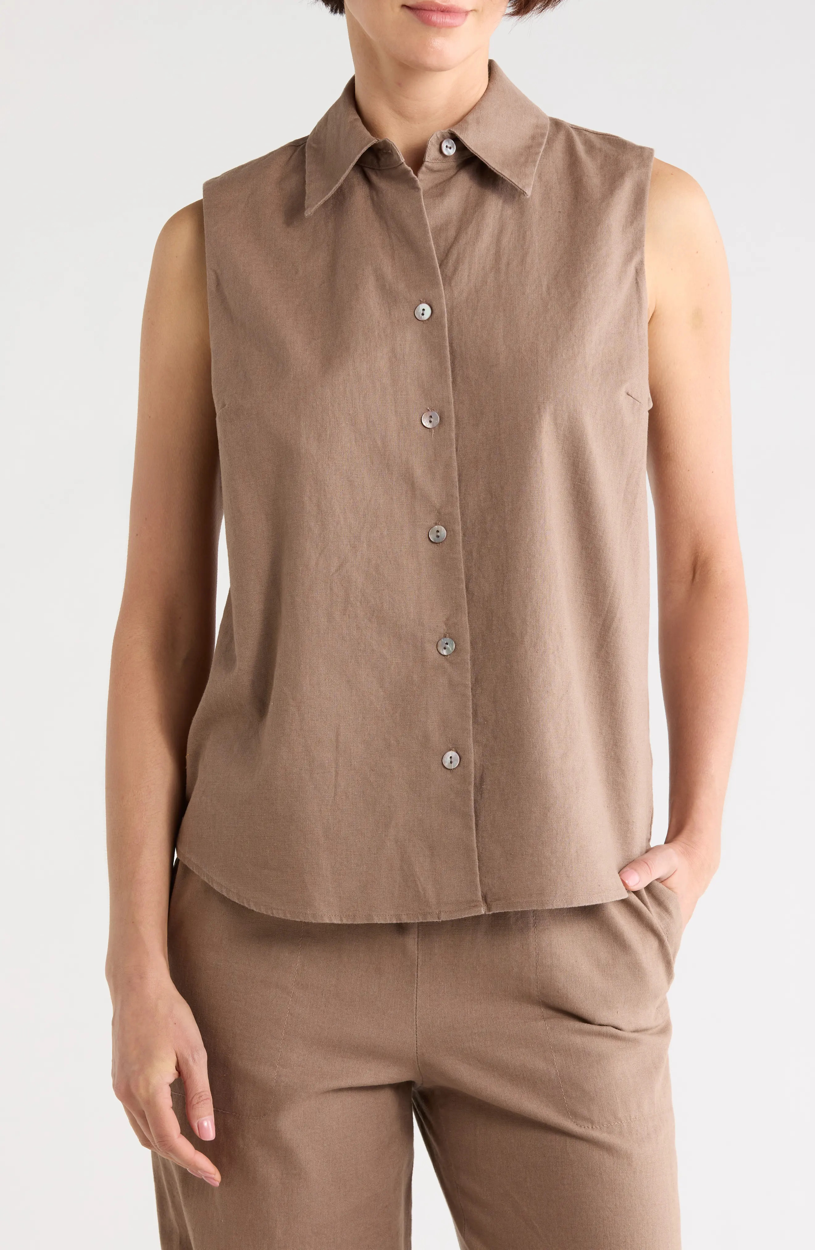 Sleeveless Cotton Blend Button-Up Shirt (Women) | Nordstromrack | Nordstrom Rack