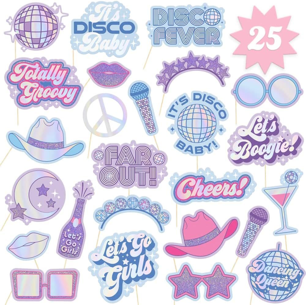xo, Fetti Disco Photo Booth Props - 25 Foil Pieces, Pre-Assembled - Bachelorette Party Supplies, ... | Amazon (US)