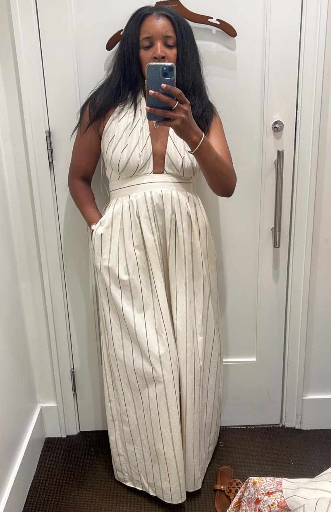 Poplin halter dress ivory and stripe brown wedding brunch outfit yacht Hampton party beach  #style 

#LTKstyletip #LTKFind #LTKSeasonal