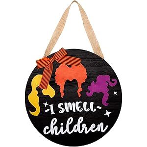 Halloween Decorations - 12" Hocus Pocus Door Hanger - I Smell Children Door Hanger - Halloween We... | Amazon (US)