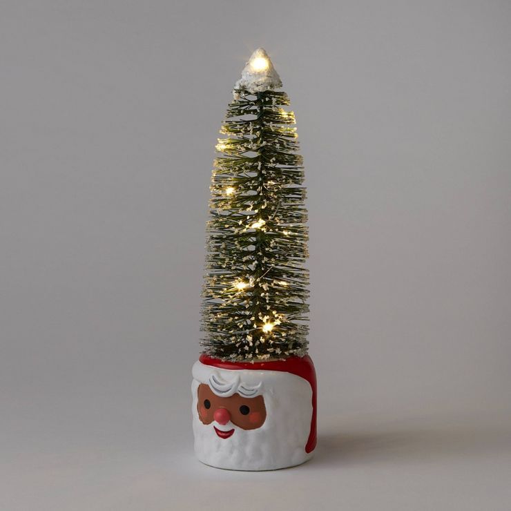 11" Pre-lit Flocked Bottle Brush Tree in Ceramic Santa Pot - Wondershop™ | Target