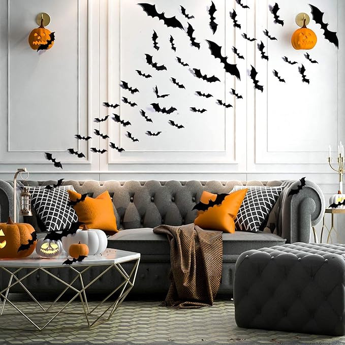 Halloween Party Supplies PVC 3D Decorative Scary Bats Wall Decal Wall Sticker, Halloween Eve Deco... | Amazon (US)