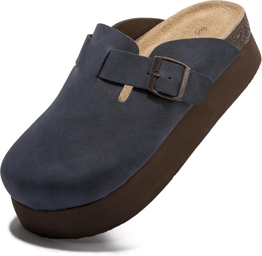 Women's Suede Clogs Cork Footbed Sandals Comfort Platform Mules with Arch Support Adjustable Buck... | Amazon (US)