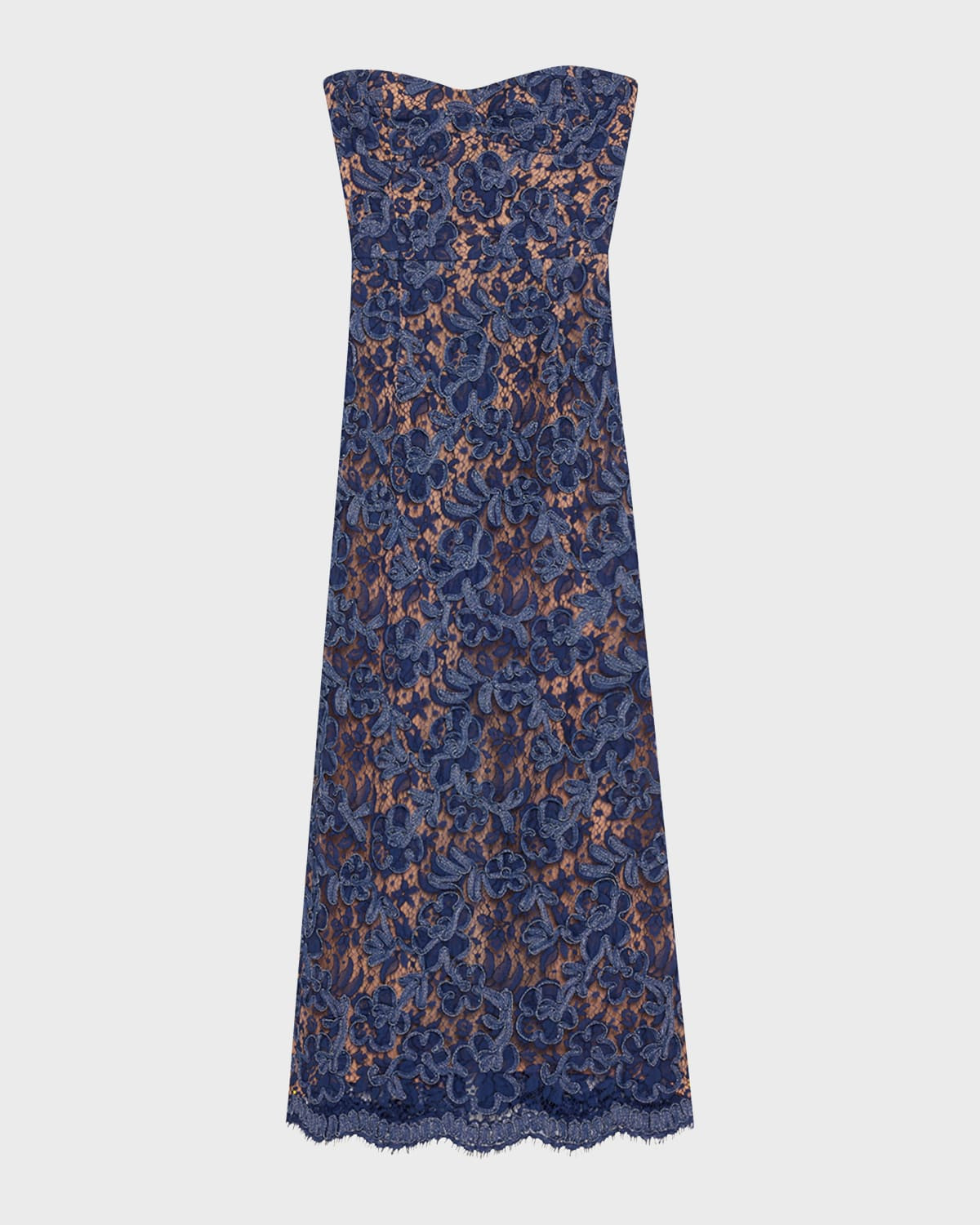 Strapless Lace Sheath Midi Dress | Neiman Marcus