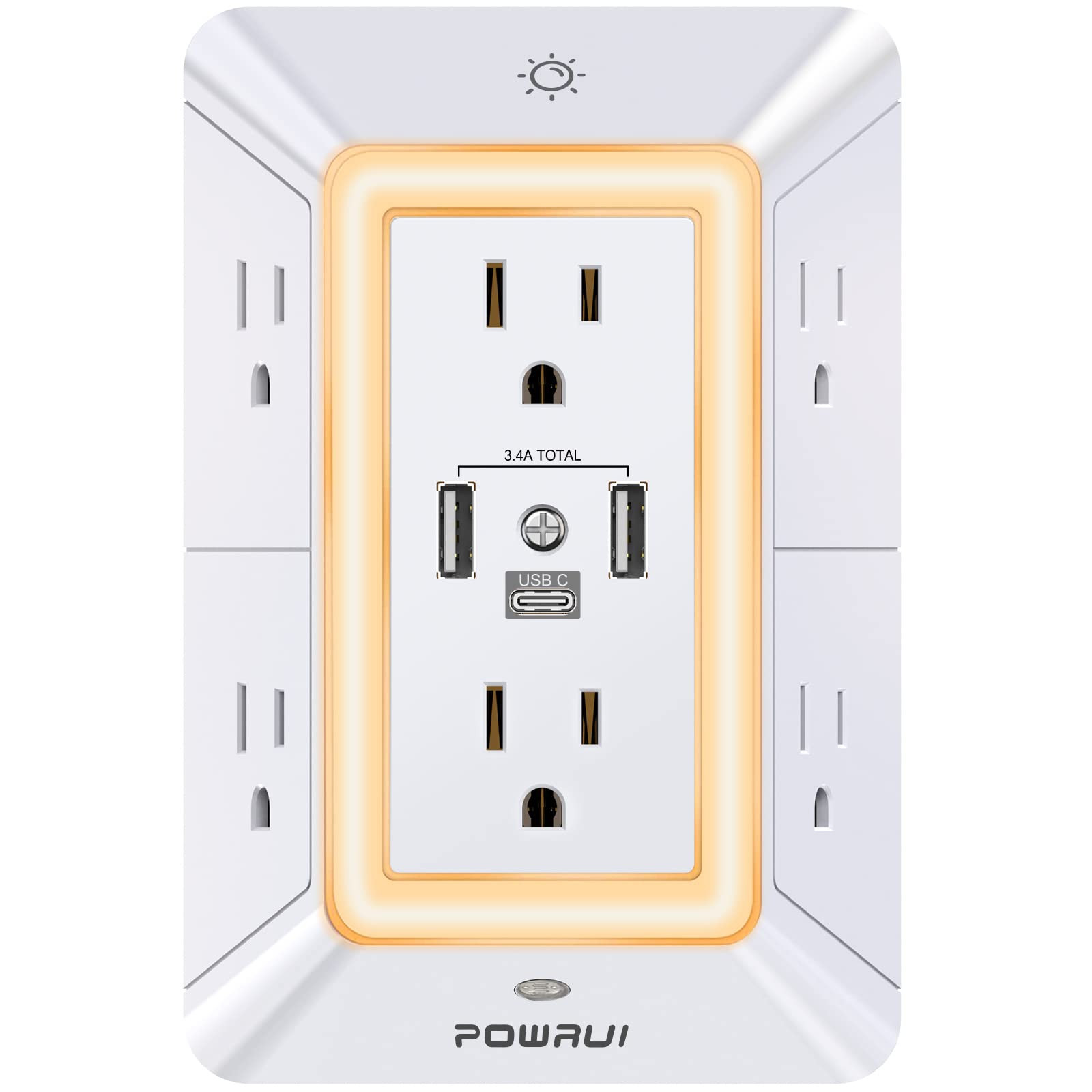 POWRUI Multi Plug 6 Outlet Surge Protector Extender with 3 USB Ports (1 USB C) and Night Light, 3... | Amazon (US)