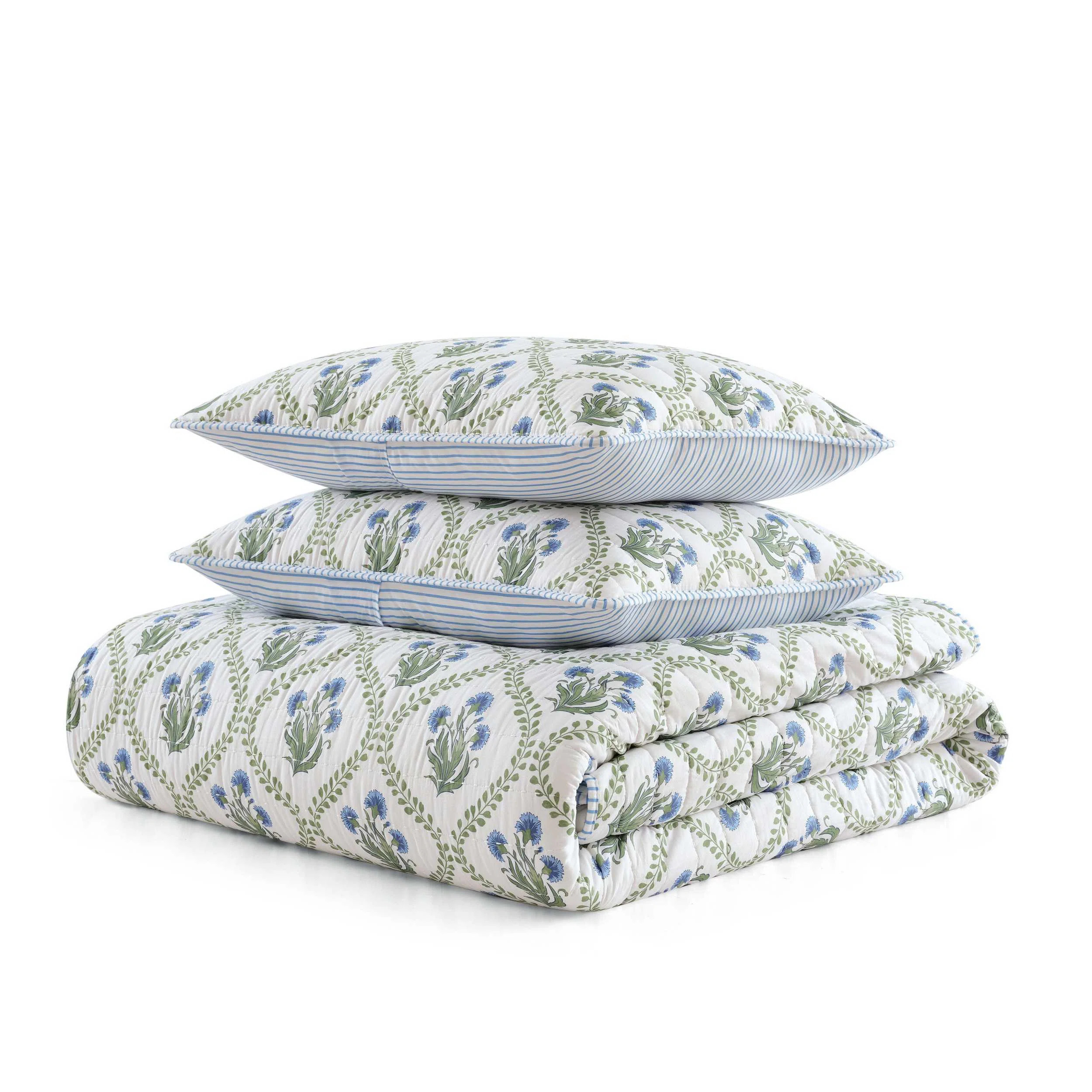 Martha Stewart Chloe Cotton Reversible Green Quilt Set | Wayfair North America