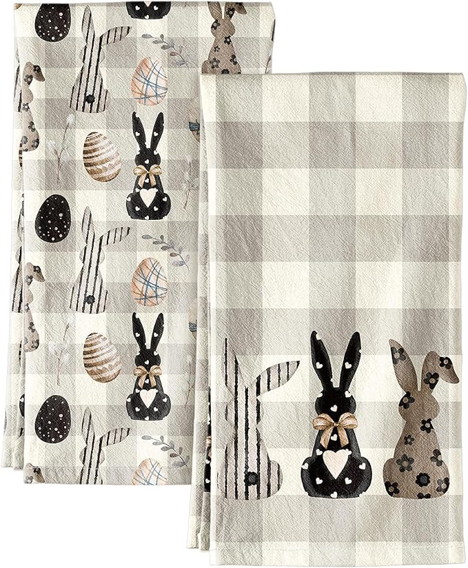 Easter Kitchen Towels Set of 2 - Flour Sack Tea Towels with Hanging Loop 18x26 Inch Spring Rabbit... | Amazon (US)