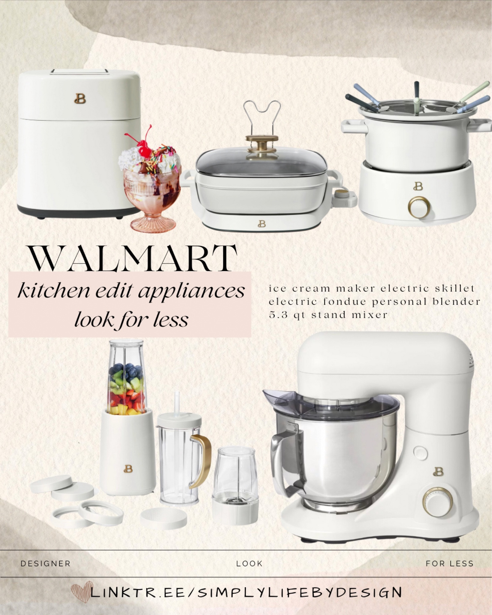 Walmart kitchen edit beautiful appliances. Designer look for affordable prices. Ice cream maker, electric skillet, electric fondue, personal blender, 5.3 qt stand mixer  

#LTKstyletip #LTKhome #LTKsalealert