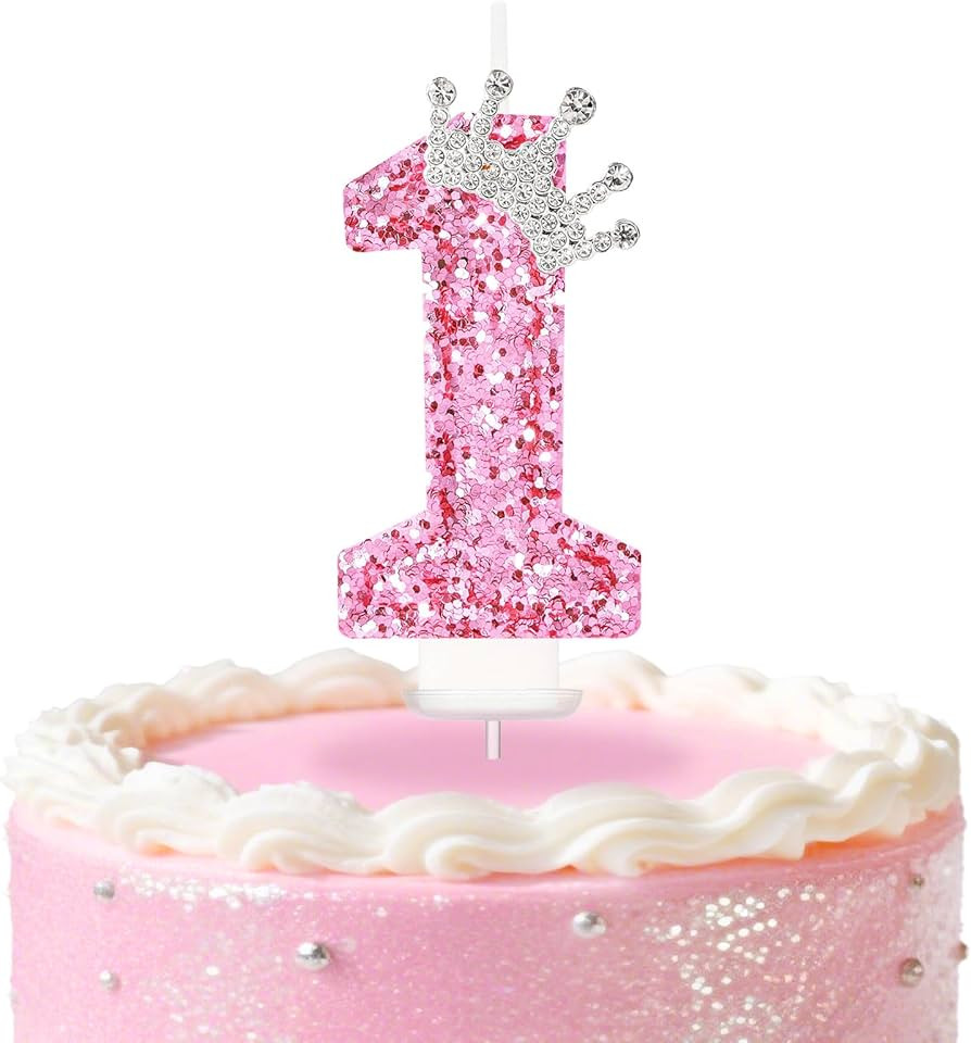 Pink Crown Birthday Candles, Number Candles for Cake Decorations, Glitter Number 1 Candles Cake T... | Amazon (US)