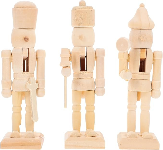 3Pcs Wood Unfinished Nutcracker, Unpainted Xmas Nutcracker Soldier DIY Paint Mini Wooden Figurine... | Amazon (US)